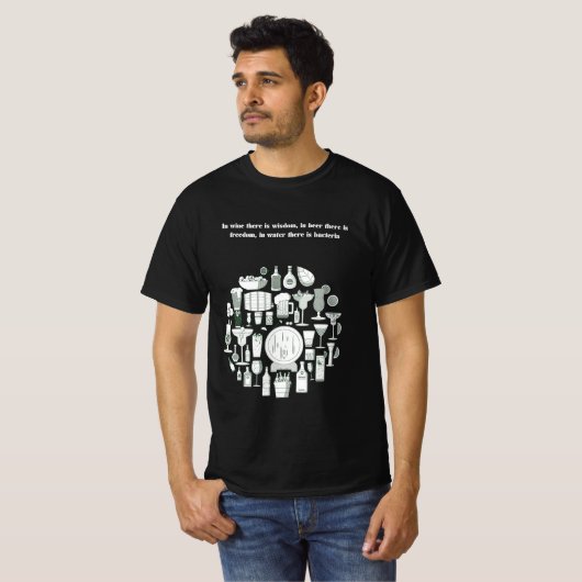 "Dans le vin est la sagesse" imprimer un T-shirt h (Devant entier)