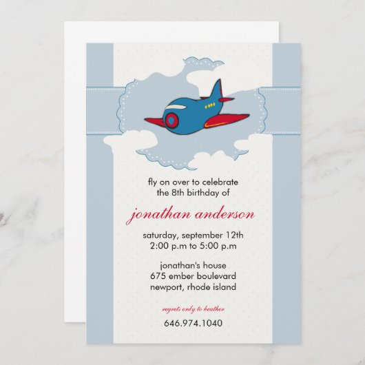 Dans les nuages - invitations d'anniversaire (Devant / Derrière)