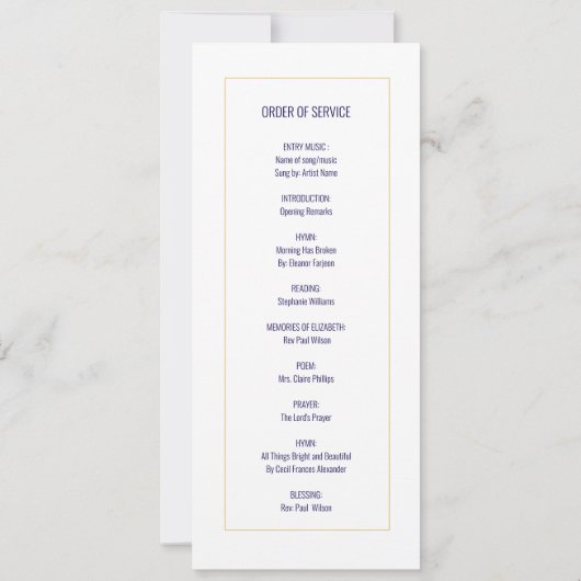 Dans Love Mémoire Funeral Programme Marine & Gold (Dos)