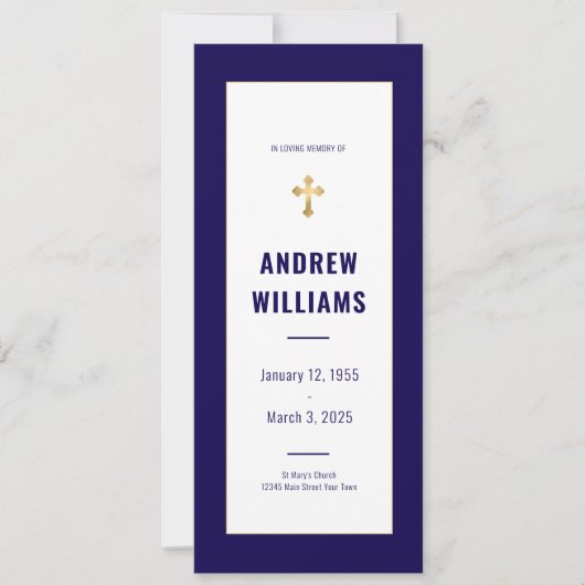 Dans Love Mémoire Funeral Programme Marine & Gold (Devant)