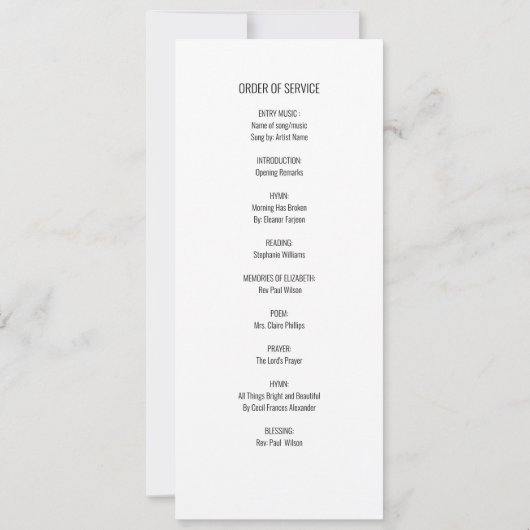 Dans Love Mémoire Funeral Programme Noir Blanc (Dos)