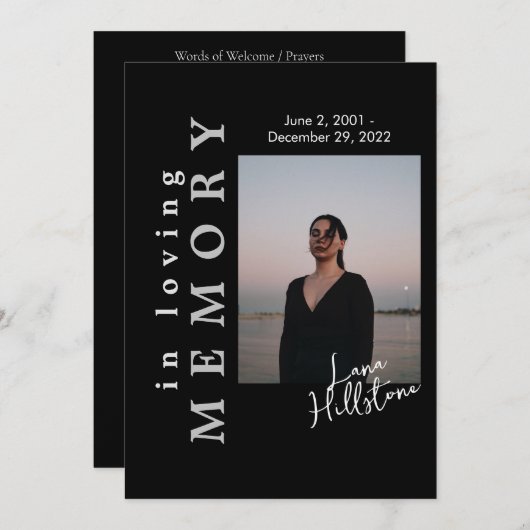 Dans Love Memory Black Funeral Programme (Devant / Derrière)