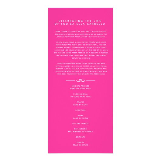 Dans nos coeurs programme funéraire blanc et rose (Devant)