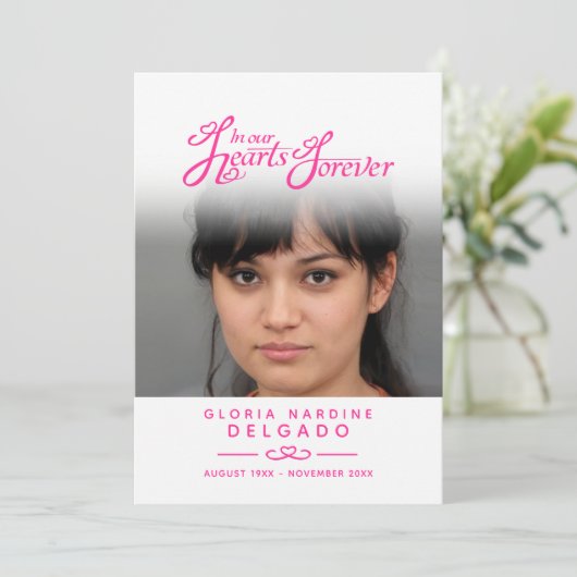 Dans nos coeurs programme funéraire blanc et rose (Debout devant)