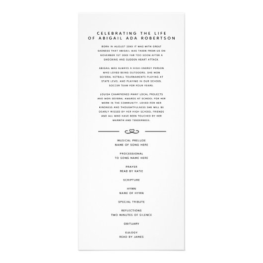 Dans notre coeur programme funéraire noir blanc (Devant)