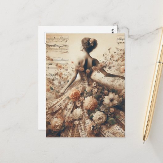 Dans op de Floral Music Collage Briefkaart (Voorkant / Achterkant in situ)