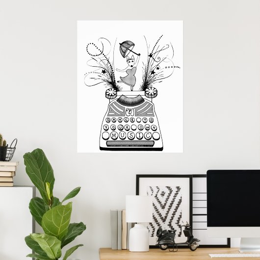 Dans op je eigen muziek Happy Bull Terrier Poster (Thuiskantoor)