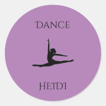 Dans paarse ronde stickers. Naam personaliseren.