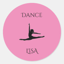 Dans roze ronde stickers. Naam personaliseren.
