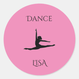 Dans roze ronde stickers. Naam personaliseren. Sticker
