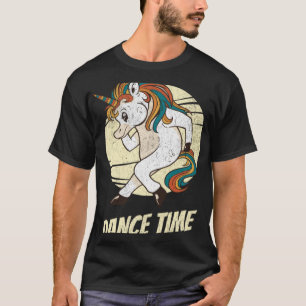Dans Tijd Eenhoorn magisch paard Dansend Retro T-shirt