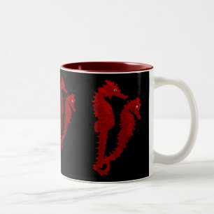 Dans van de zeepaardjes (rood) tweekleurige koffiemok