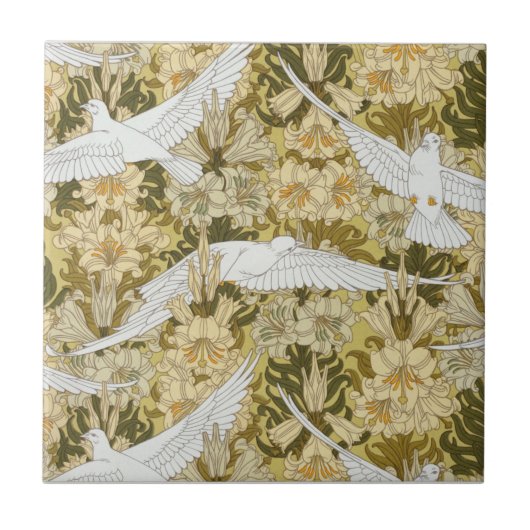Dans van Doves White Cream Leaves Tegeltje (Voorkant)
