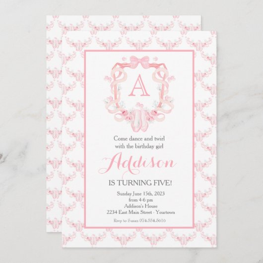 Dans verjaardag, ballerina, verjaardagsuitnodiging kaart (Voorkant / Achterkant)