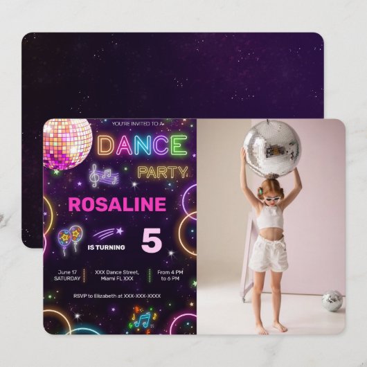 Dans Verjaardag Foto Uitnodiging (Voorkant / Achterkant)