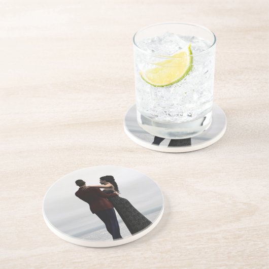 "Dans with me"-dansende paar Zandsteen Onderzetter (Zijkant)