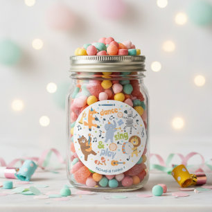 Dans, zing en speel verjaardagsfeestje voor kinder ronde sticker