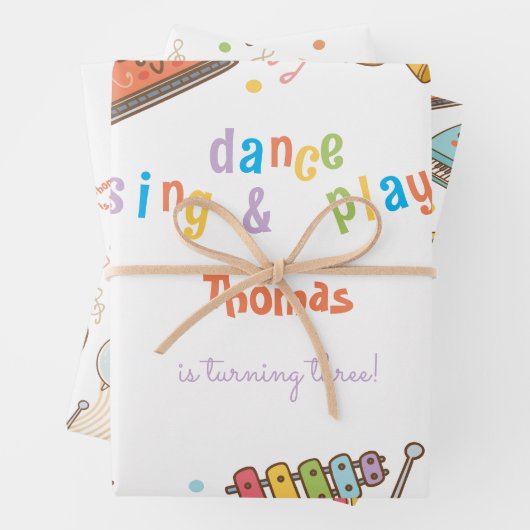 Dans zingen en spelen kinderen verjaardag inpakpapier vel (In situ)