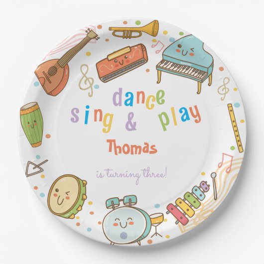 Dans zingen en spelen kinderen verjaardag papieren bordje (Voorkant)