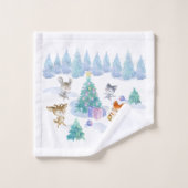 Danse Animaux de forêt Noël Aquarelle (Gant de toilette)