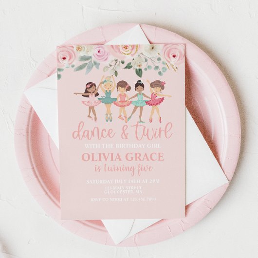 Danse et Twirl Floral Ballet Invitation Anniversai
