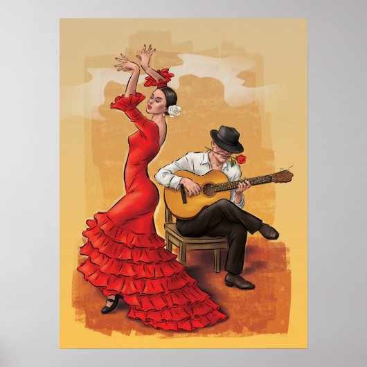 Danse flamenco - Affiche illustrée d'art (sans tex (Devant)