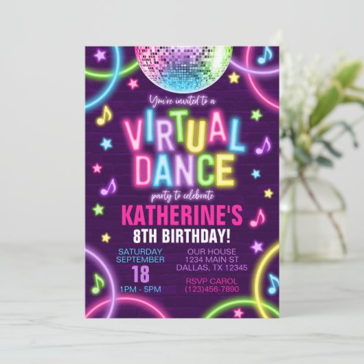 Danse virtuelle Neon Glow Invitation d'anniversair (Debout devant)