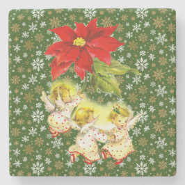 Dansen Baby Angels met Sneeuwvlokken op Groen Stenen Onderzetter