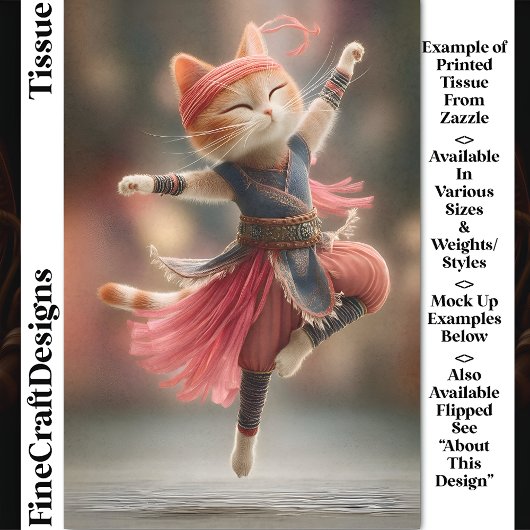 Dansen Ginger Tabby Cat Ballerina DK2R Decoupage Tissuepapier