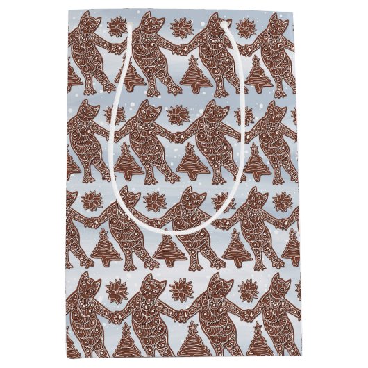 Dansen Gingerbread Katten op een Gift Bag Medium Cadeauzakje (Voorkant)