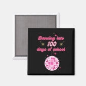 Dansen in 100 dagen van de school met roze disco b magneet (Voorkant / Achterkant)