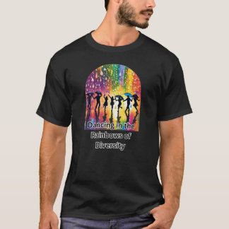 Dansen in de regenbogen van de diversiteit t-shirt