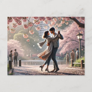 Dansen in het Japanse Ueno Park in het voorjaar Briefkaart