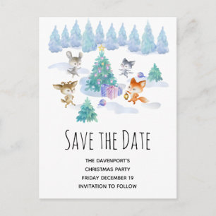 Dansen Kerstmis Bos Dieren Save the Date Uitnodiging Briefkaart