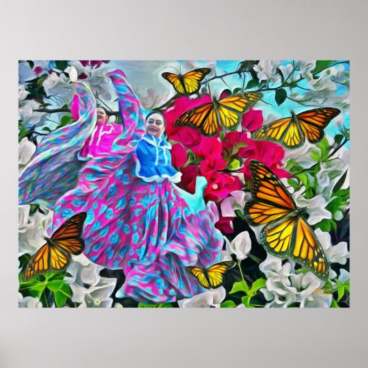 Dansen met bloemen en botervliegen PV01 Art Print (Voorkant)