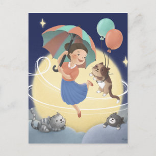 Dansen met katten bij maanverlichte nacht briefkaart