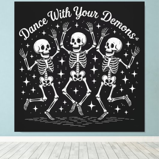 Dansen op Halloween Skeletten Canvas Afdruk (Insitu (Houten vloer))
