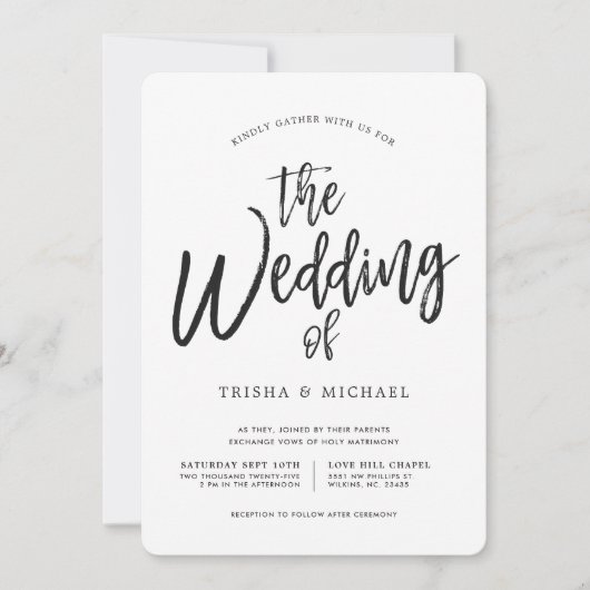 Dansen Script Black|White Wedding Striped Back Kaart (Voorkant)