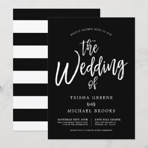 Dansen Script White op Black Wedding Kaart