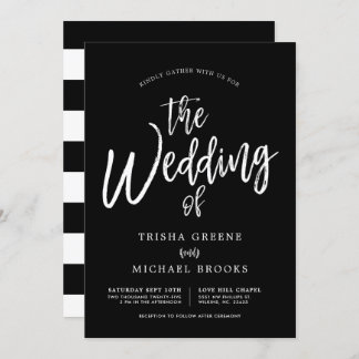 Dansen Script White op Black Wedding Kaart
