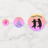 Dansen Verjaardag Zwarte Beren Party Petten Ballon Confetti (Voorkanten)