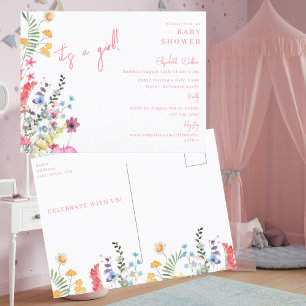 Dansen Wildbloemen Roze Het is een meisje Baby sho Briefkaart