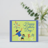 Dansend Man en kind Vaderdag Briefkaart (Staand voorkant)