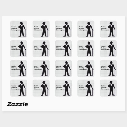 Dansend Man Silhouette met Top Hat en Cane Vierkante Sticker (Vel)