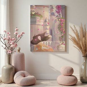 Dansend meisje bij het kasteel Canvasprint Canvas Afdruk