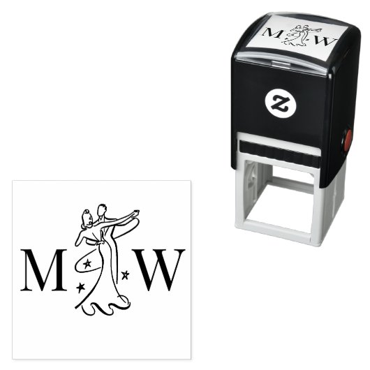 Dansend Paar #1 Bruiloft 2 Initiaal Monogram Zelfinktende Stempel (In situ)