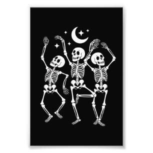 Dansend Skelet Gelukkig Halloween Herfst Schedel Foto Afdruk