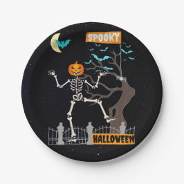 Dansend Skelet Halloween Papier Borden Papieren Bordje