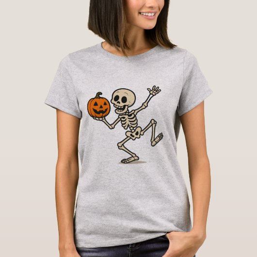 Dansend skelet met Jack O' Lantern Halloween T-shirt (Voorkant)