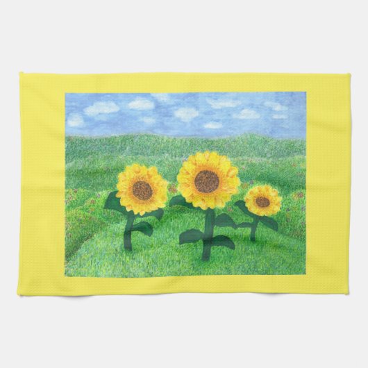 Dansend Sunbloemen Kitchen Towel Yellow Theedoek (Horizontaal)